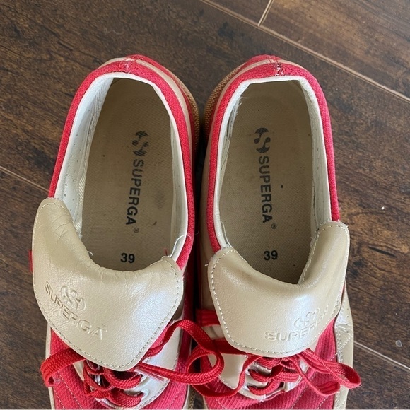 Superga RARE Red Tan Leather Mod 70s Sneakers Athletic Retro Style Size 39 - Picture 3 of 9